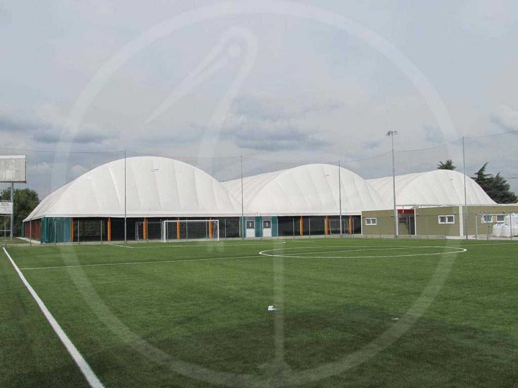 laminated wood supported tensile canopy structure for a five a side football pitch