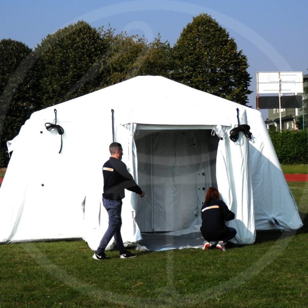self-inflating pneumatic structure tent assembly